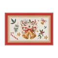Linen Christmas placemat with golden bells, red ribbon, and holly berries pattern - Christmas Bells / Waterproof Linen