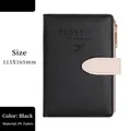RFID passport holder in black and pink PU leather with secure strap closure - Snap Button Style / Black