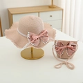 Set cappello da sole e borsa in paglia per bambina con fiocchi in pizzo rosa - Set - Rosa chiaro