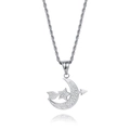 Silver moon and arrow pendant necklace with white crystals on a rope chain - Silver Star Moon Arrow with Rhinestones