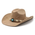 Vintage camel faux suede cowboy hat with turquoise bead and western beaded band - M(56-58cm) / Camel