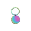 Macro shot of minimalist iridescent rainbow metal round charm keychain with mirror finish - Rainbow (MP103)
