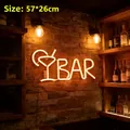 Neon BAR sign with cocktail icon in warm orange LED light, size 57x26cm for wall decor - Battery and USB Powered / Warm White