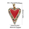 Red heart pendant with copper base and colorful crystals, 26x15mm jewelry part - Cx156-3 / 18K Gold