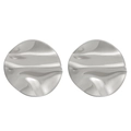 Minimalist silver irregular wrinkled circular stud earrings with metallic finish - Stainless Steel Silver Round Wrinkled Style (M-088)