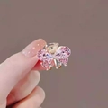 Pink bow crystal hair claw clip with gold alloy base and sparkling rhinestones - 4# Pink Bowknot Claw (Approx. 2.1CM)