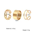 Set di tre anelli dorati stile bohémien con fasce regolabili in lega metallica dorata - Combinazione di anelli aperti a superficie larga e catena dorata (HB00156-2)