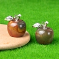Mini natural crystal apple pendants in red-brown and green-brown on green grass - India Agate
