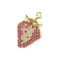 Gold strawberry pendant with pink and green zircons for creative DIY jewelry - VD1634 Gold Multi-color Zirconia Strawberry