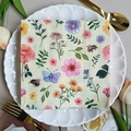 Floral printed paper napkin with bee and butterfly patterns on a decorative plate - Vibrant Floral Bee Butterfly (1084)