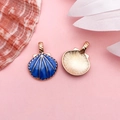 Blue enamel shell pendant with golden alloy frame for DIY jewelry making and crafts - Blue Drip Oil Ocean Large Shell (20x26mm)