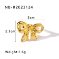 Golden bow ring with cubic zirconia and pearls, dimensions 3cm x 2.3cm and 6.6g weight - Adjustable Open / Polished Bow Style (NB-R2023124)