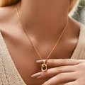 Elegant 18K gold plated necklace with a rectangular brown tiger eye stone pendant - KN0460-2-Rectangle Tiger Eye