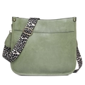 Green faux leather crossbody bag with leopard print wide strap and gold hardware - Grass Green