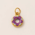 Colorful purple donut pendant with gold ring and light blue spots on beige background - Snack Pendant 01 / Purple Donut