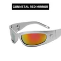 Hip hop sports sunglasses with gunmetal frame and red mirrored gradient lenses - Gun Metal Frame Red Mirror Lens