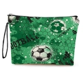 Borsa trucco stampa calcio verde con cerniera e cinturino da polso pratico - Stile Calcio A Griglia Verde Vibrante Con Cinturino Da Polso (xy-076-4) / 17*25cm