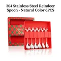 Christmas 304 stainless steel elk head spoons in red gift box, 6-piece silver set - 304 Stainless Steel Elk Spoon 6PCS Set (Red Box) / Silver