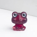 Handmade translucent deep red resin frog figurine with blue eyes and crystal stones - Red Glass