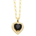 Detail der goldenen Herz-Halskette mit schwarzem Onyx und funkelndem Zirkonia-Rand - Schwarz