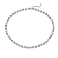 Detail view of the silver ball chain necklace featuring a lobster clasp and extension chain - 6mm / White Gold