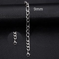 9mm silver Figaro link chain bracelet in stainless steel with lobster clasp - 9mm-18cm / Steel