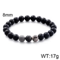 Men's 8mm matte black agate beaded bracelet with grey marble accent stones and 17g weight - Matte Black and Marble Pattern (KB109603-Z)