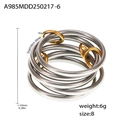 Size 8 gold-plated multi-layer stainless steel ring with center stone and 10mm width - US 8 / 5-Layer Silver