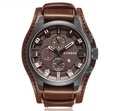 Men's quartz watch with brown leather strap, black metal case and date display - Dark Coffee Strap/Coffee Dial (Decorative Sub-dials)