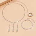 Detailed view of silver jewelry set with necklace and earrings featuring round-cut crystals - 446+785+424-2 Silver Set