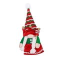 Christmas gnome doll with red green striped knit hat and festive candy cane ornament - Female Elf Gnome Doll