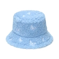 Cappello da pescatore azzurro in pelliccia sintetica con ricami farfalla per inverno - Blu