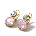 Boucles d'oreilles dorées avec cristaux roses et transparents en forme de carré double - Blanc + Opale Rose