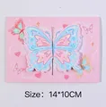 Pink 3D butterfly greeting card with blue butterfly pattern for gifts, size 14x10cm - Cartoon Pink Heart Butterfly