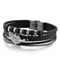 Bracciale multistrato in pelle intrecciata da uomo con perline in acciaio inox e piuma d'argento - 21cm / Stile Acciaio (KB145685-KLHQ)