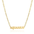 Detail of 18K gold plated Aquarius zodiac pendant on a polished Figaro chain necklace - Gold Aquarius