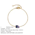 14K gold plated stainless steel bracelet with square blue and teardrop purple zircon - 14K Gold / September Royal Blue Square Light Purple Teardrop
