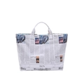 Modische große Shopper-Tasche mit Vintage-Zeitungsdruck und Landschafts-Illustrationen - Weiß