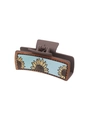 Brown western style sunflower hair claw clip with light blue leather pattern for women - Brown Light Blue Sunflower Style (90061)
