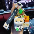 Süßer Shiba Inu Schlüsselanhänger im Kuhkostüm mit Fortune Shiba Silikonband und Goldglöckchen - Sternzeichen Kuh Shiba Inu