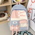 Cute school backpack for girls in blue, pink and beige with transparent front pocket - Shoulder Bag / Blue
