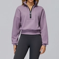 Felpa sportiva da donna con mezza zip in viola tenue e orlo a coste spesse - S / Viola Taro