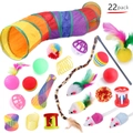 Ensemble de 22 jouets pour chats avec tunnel arc-en-ciel et baguettes à plumes - Lot No. 17