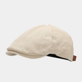 Beige visgraat krantenjongenspet voor dames en heren met vintage lederen knoopdetail - Verstelbaar / Beige