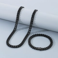 Polished black stainless steel Cuban link chain necklace and bracelet jewelry set - 8MM Black / Necklace 45cm