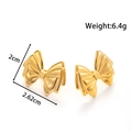 Golden bow knot stud earrings in stainless steel with 2.62cm dimensions and 6.4g weight - Textured Bowknot (YE-085-Gold)