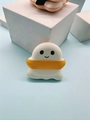 Soft white ghost marshmallow cushion puff with yellow stripe detail on blue background - Ghost 5 (Orange Ribbon)