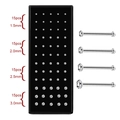 Detailed chart showing 60 pieces of stainless steel nose studs in sizes 1.5mm to 3.0mm - Straight White 1.5/2.0/2.5/3.0mm