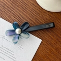 Handmade French acetate floral hair clip with blue purple gradient petals and pearl - Duckbill Hair Clips / Dark Blue