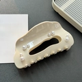 Elegant cream acetate shark hair claw clip with faux pearls on dark background - Large-12cm / Cream